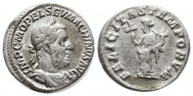 Macrinus - AR Denarius
217 AD. Rome mint. Obv: IMP C M OPEL SEV MACRINVS AVG legend with laureate and cuirassed bust right. Rev: FELICITAS TEMPORVM le...