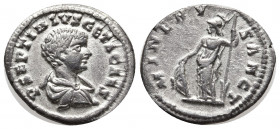Geta. Silver Denarius (3.06 g, 20mm), as Caesar, AD 198-209. Laodicea ad Mare, under Septimius Severus and Caracalla, AD 202. P SEPTIMIVS GETA CAES, b...