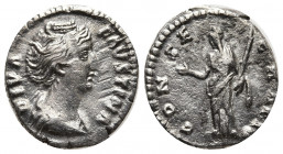 DIVA FAUSTINA SR., wife of Antoninus Pius. Died 145 AD. AR Denarius (2,99 gm, 17mm). DIVA FAVSTINA, draped bust right / CONSECRATIO, Ceres or Aeternit...