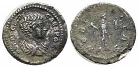 Geta as Caesar AD 197-209. Rome Denarius AR 20mm, 2,25g. P SEPT GETA CAES PONT, draped bust right / NOBILITAS, Nobilitas standing right, holding scept...
