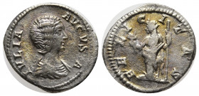Julia Domna (Septimius Severus, 193-211), Denarius, Rome, AD 196-211; AR (2,91g; 17mm); IVLIA - AVGVSTA, draped bust r., Rv. FELICITAS, Felicitas stan...
