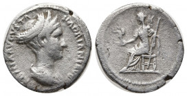 Sabina Augusta AD 128-137. Struck AD 128. Rome
Denarius AR
17 mm., 3,06 g.
SABINA AVGVSTA HADRIANI AVG P P, draped bust of Sabina to right, her hair p...