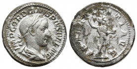 GORDIAN III (238-244). Denarius. Rome.
Obv: IMP GORDIANVS PIVS FEL AVG.
Laureate, draped and cuirassed bust right.
Rev: AETERNITATI AVG.
Sol standing ...