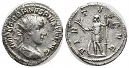 Gordian III. AD 238-244. Rome
Antoninian AR
22mm., 4,42g.
IMP GORDIANVS PIVS FEL AVG, Radiate, draped, and cuirassed bust right / VIRTVS AVG, Virtus s...