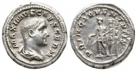 Maximus. Caesar, A.D. 235-238. AR denarius (20 mm, 3.21 g). Rome mint, struck A.D. 236-238. MAXIMVS CAES GERM, bare-headed and draped bust of Maximus ...