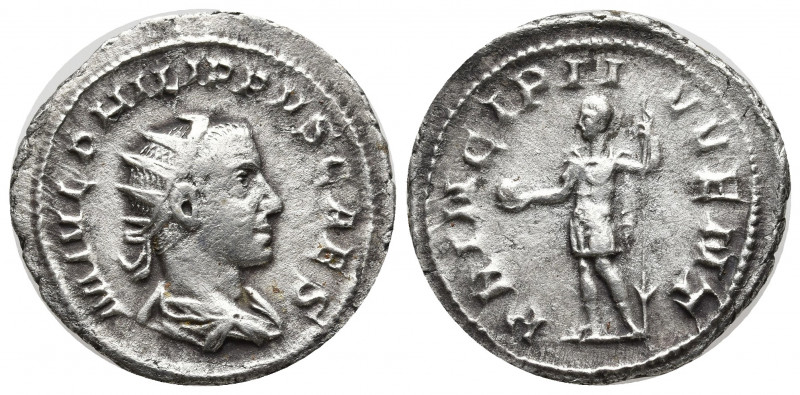 PHILIP II (244-247). Antoninianus. Rome.
Obv: M IVL PHILIPPVS CAES.
Radiate, dra...
