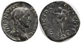 SEVERUS ALEXANDER. 222-235 AD. Æ Sestertius (30mm, 19,81 g). Struck 231 AD. IMP SEV ALEXANDER AVG, laureate bust right, drapery on left shoulder / VIC...