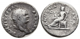 Vespasian, 69-79. Denarius (Silver, 17 mm, 2.93 g), Rome, 77-78. CAESAR VESPASIANVS AVG Laureate head of Vespasian to right. Rev. ANNONA AVG Annona se...