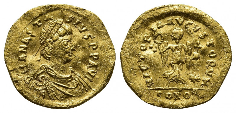 Anastasius I AV Tremissis. Constantinople, AD 491-518. A N ANASTASIVS P P AVG, d...