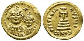 Heraclius. (610-641 AD). Gold solidus (4.41g, 20mm). Constantinople, ca. 613-616 AD. dd NN hERACLIUS ET hERA CONST PP AVG, facing busts of Heraclius, ...