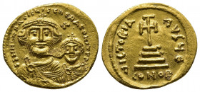 Heraclius. Gold Solidus (4.51 g, 20,5mm), AD 610-641. Constantinople. dd NN hERACLIS Et hERA COnst PP AVG, Facing busts of Heraclius, on left with sho...