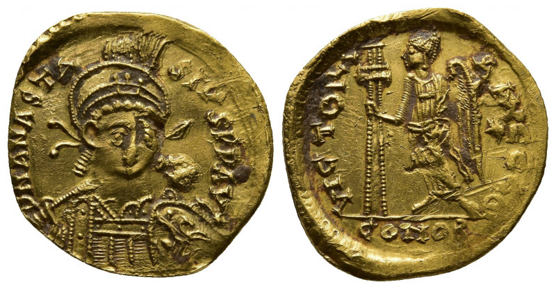 Anastasius I (491-518 AD). AV Solidus (19 mm, 3.84 g), Constantinople, c. 491-49...