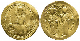Romanus III Argyrus, 1028-1034. Histamenon (Gold, 24 mm, 4.32 g), Constantinopolis. +IҺS XIS RЄX RЄGNANTIҺM Christ Pantokrator seated facing on throne...