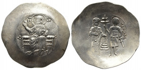 John II Comnenus, 1118-1143. Aspron trachy (Electrum, 32mm, 4.50), Constantinople. Christ nimbate seated facing on backless throne, wearing tunic and ...