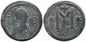 Anastasius I. 491-518. AE follis (35 mm, 16,44 g). Constantinople mint, struck 512-517. D N ANASTASIVS PF AVG, pearl-diademed, draped and cuirassed bu...