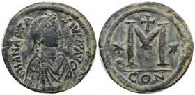 Anastasius I. 491-518. AE follis (38 mm, 18,60 g). Constantinople mint, struck 512-517. D N ANASTASIVS PF AVG, pearl-diademed, draped and cuirassed bu...