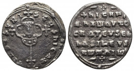 John I Zimisces. 969-976. AR Miliaresion (22mm, 3.18 g). Constantinople mint. Cross crosslet set upon globus above two steps; in central medallion, cr...