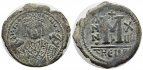 Maurice Tiberius. 582-602. AE follis (29 mm, 11.92 g). Antioch/Theopolis, struck 599/600 (regnal year 18). δN MAUr CN P AVT, bust of Maurice Tiberius ...