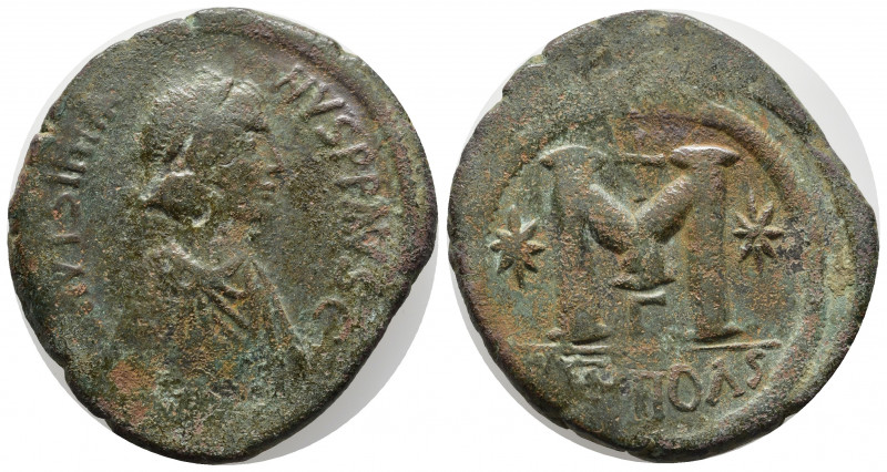 Justinian I. 527-565. Æ Follis (34mm, 15.85 g). Theoupolis (Antioch) mint, 3rd o...