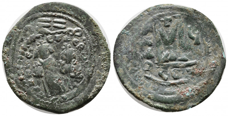 HERACLIUS, with HERACLIUS CONSTANTINE (610-641). Follis. Constantinople.
Obv: He...