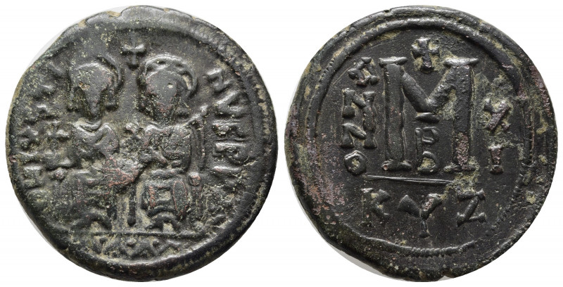 Justin II and Sophia (565-578). Æ 40 Nummi (29mm, 12.92g). Cyzicus, year 11 (575...