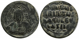Anonymous, Class A3, time of Constantine VIII and Basil II . ca. 1025-1030. AE follis (32 mm, 12.12 g). Constantinople Mint. +ЄMMA-NOVHA, Nimbate bust...
