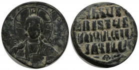 Anonymous, Class A3, time of Constantine VIII and Basil II . ca. 1025-1030. AE follis (28 mm, 8.78 g). Constantinople Mint. +ЄMMA-NOVHA, Nimbate bust ...