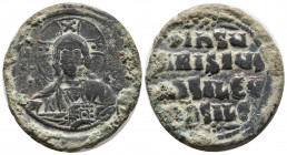 Anonymous, Class A3, time of Constantine VIII and Basil II . ca. 1025-1030. AE follis (31 mm, 17.79 g). Constantinople Mint. +ЄMMA-NOVHA, Nimbate bust...