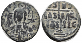 Anonymous Follis. temp. Romanus III, circa 1028-1034. Æ Follis (28mm, 8,56 g). Constantinople mint. Facing bust of Christ Pantokrator / Large cross po...