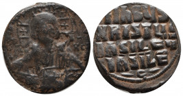 Anonymous, Class A3, time of Constantine VIII and Basil II . ca. 1025-1030. AE follis (26 mm, 12.36 g). Constantinople Mint. +ЄMMA-NOVHA, Nimbate bust...