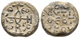 Byzantine PB Seal.
Theodotos. QEOTOKE BOHQHEI in cruciform monogram in center 
14,64gr 21,5mm.