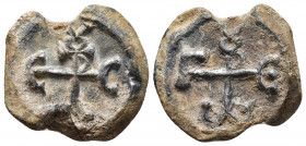 Byzantine lead seal.
7th-10th century. PB Seal. Uncertain (Sergios?)
Obv :Monogram CЄPΓIOV
Rev : Monogram
Weight: 7.44 g.
Diameter: 22 mm.