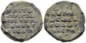 Byzantine lead seal.
7th-10th century. PB Seal. Uncertain.
Obv :Legend in 5 lines
Rev : Legend in 5 lines
Weight: 16,76 g.
Diameter: 30 mm.