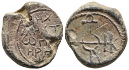 Byzantine PB Seal.
Late 7th - early 8th century. Seal or Bulla (Lead, 25 mm, 19.25 g). Θεοτόκε βοήθει 'Mother of God please help' in cruciform monogra...