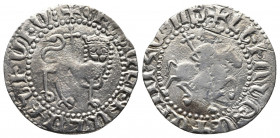 ARMENIA. LEVON II, 1270-1289. Tram. King on horseback r., scepter in r. hand, a circle with a dot in the center beneath the horse. Rv. Lion walking r....