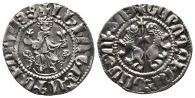 ARMENIA. Levon I (1198-1219). Tram.
Obv: Levon seated facing on leonine throne, holding lis and orb.
Rev: Two lions rampant back-to-back, each with he...
