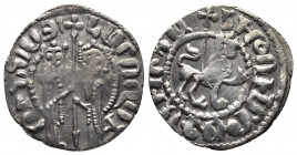 ARMENIA, Cilician Armenia. Royal . Hetoum I and Zabel. 1226-1270. AR Tram (21mm, 2.84 g). Zabel and Hetoum standing facing one another, each crowned w...