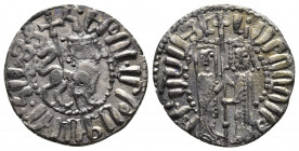 ARMENIA, Cilician Armenia. Royal . Hetoum I and Zabel. 1226-1270. AR Tram (20mm, 2.74 g). Zabel and Hetoum standing facing one another, each crowned w...