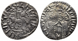 Cilician Armenia. Hetoum I and Zabel (1226-1270). AR Tram 19mm, 2.39g). Zabel and Hetoum standing facing one another, each crowned with head facing an...