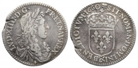 FRANCE. Louis XIV (1643-1715). 1/12 Écu (1660 &). Aix-en-Provence.
Obv: LVD XIIII D G FR ET NAV RE.
Laureate, draped and cuirassed bust right.
Rev: SI...