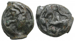 Celtic, Northwest Gaul. Aulerci Eburovices, c. 100-50 BC. Potin Unit (20.5mm, 5.57g, 3h). Stylized head r. R/ Stylized horse l.; pellets around. Depey...