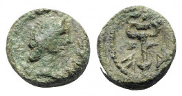 Gaul, Massalia, after 49 BC. Æ (11mm, 2.53g, 7h). Laureate head of Apollo r. R/ Winged caduceus. Depeyrot, Marseille 73. Green patina, near VF