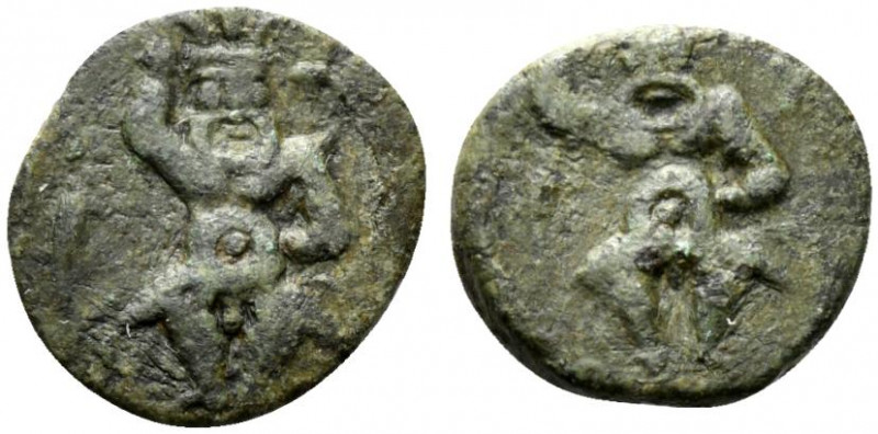 Central Italy, imitating Ebusus, c. 2nd century BC. Æ (13mm, 2.47g, 7h). Bes sta...
