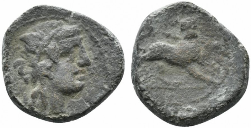 Central Italy, Uncertain, mid-late 1st century BC. Æ (19mm, 9.92g, 9h). Wreathed...