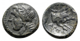 Northern Apulia, Arpi, c. 325-275 BC. Æ (14.5mm, 3.93g, 3h). Laureate head of Zeus l.; thunderbolt behind. R/ Forepart of boar r., spear above. HNItal...