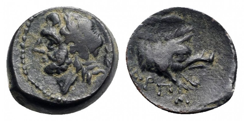 Northern Apulia, Arpi, c. 325-275 BC. Æ (15mm, 3.27g, 12h). Laureate head of Zeu...