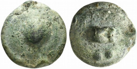 Northern Apulia, Luceria, c. 225-217 BC. Cast Æ Biunx (36mm, 77.46g). Scallop shell. R/ Astragalos; L to r., two pellets to l. Vecchi, ICC, 341; HNIta...