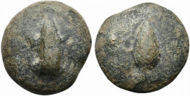 Northern Apulia, Luceria, c. 225-217 BC. Cast Æ Uncia (26mm, 36.56g, 3h). Frog. R/ Corn-ear; in field, pellet. Vecchi, ICC 342; HNItaly 674; SNG ANS -...
