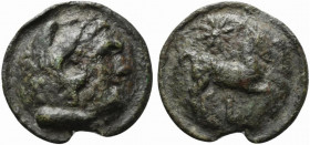 Northern Apulia, Luceria, c. 217-212 BC. Cast Æ Nummus (48mm, 78.25g, 12h). Head of Herakles r., wearing lion skin. R/ Horse prancing r.; star above. ...