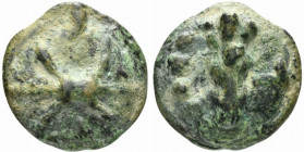 Northern Apulia, Luceria, c. 217-212 BC. Cast Æ Quatrunx (30mm, 25.17g). Thunderbolt on a raised disk. R/ Club; four pellets to r.; all on a raised di...